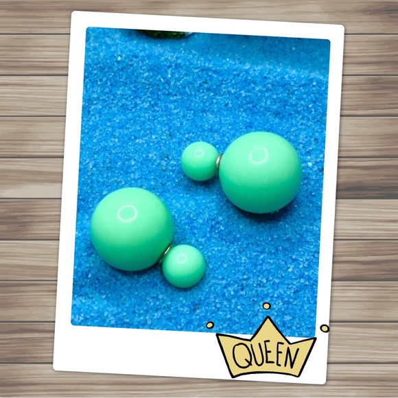 Minty Green Candy Double Stud Earrings - Picture 2 of 7